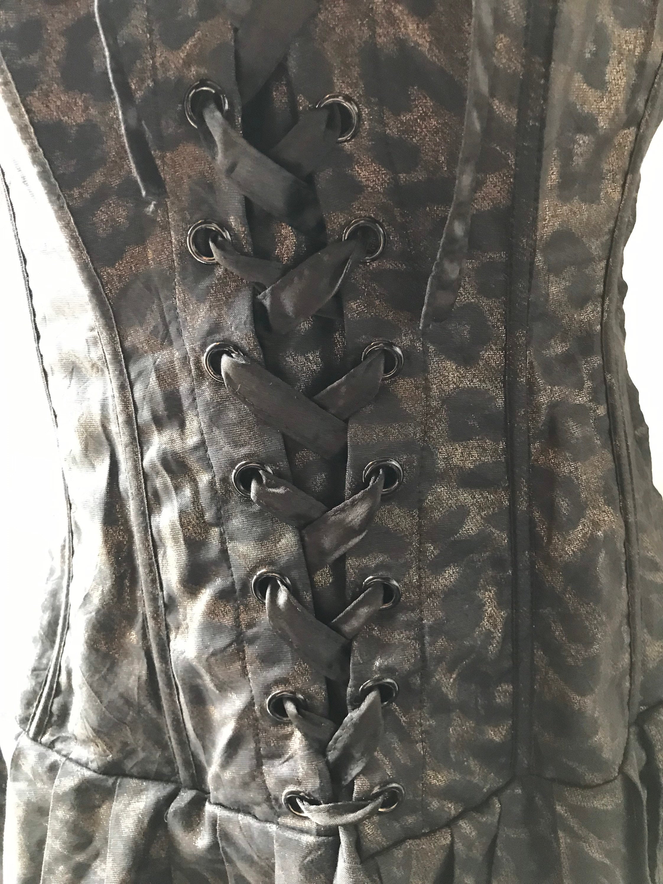 Sensational Black Leopard Corset Strapless Dress With Boning