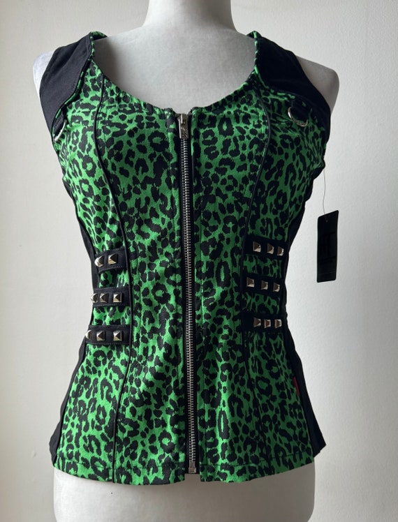 Y2K Vintage Tripp NYC Green Leopard Print Halter … - image 1