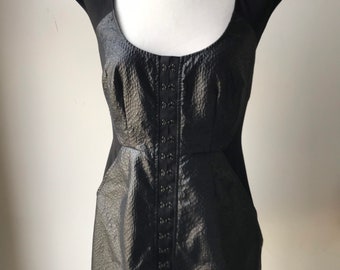 Black Hook & Eyelet Faux Leather Bondage Mini Dress Goth Punk Rock Star