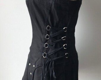 Vintage Y2K Tripp NYC Black Corset Lace-up Sides Pleated Vintage Y2K Tripp NYC Black Corset Lace-up Sides Pleated