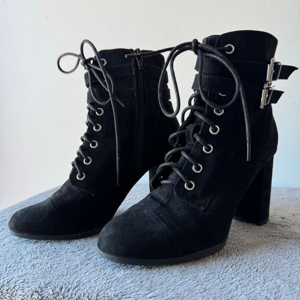 Madden Girl Black Suede Ankle Boots With Side Zippers And Buckles Mall Goth Witchy Fashion