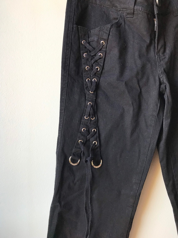 Vintage Tripp NYC Y2K Womens Black Lace up Bondage Pants Hot Topic 