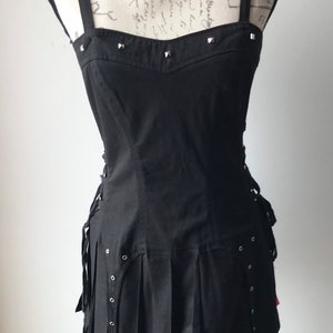 Vintage Y2K Tripp NYC Black Corset Lace-Up Sides Pleated Bondage Dress Mall Goth Lolita Rockstar