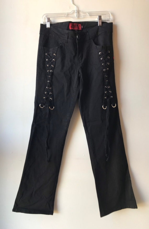 Vintage Tripp NYC Y2K Womens Black Lace up Bondage Pants Hot Topic Goth  Punk Rock Star 