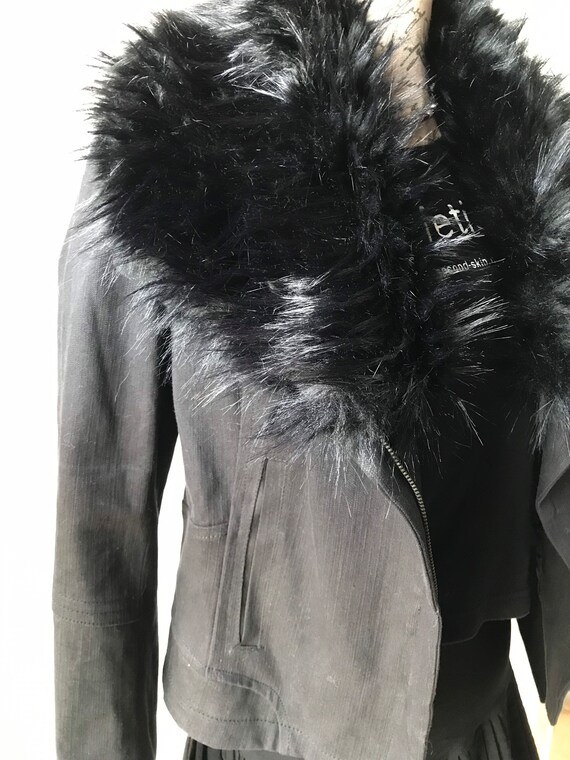 Amazing Black Faux Fur Collar Lined Women’s Moto … - image 3