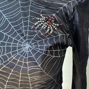 Y2K Vintage DKNY Jeans Spider Web Mesh Blouse With Red Jeweled Spider Goth Halloween Emo Lolita image 3