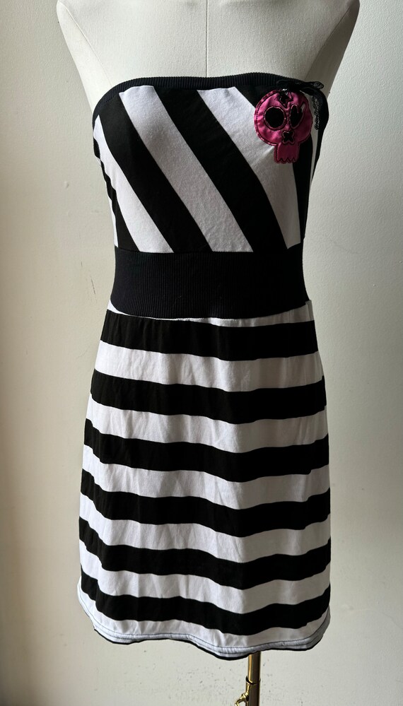 black and white striped tube dress Aliah Striped Casual Tube Mini Dress-Ivory/Black Ivory/Black / Large