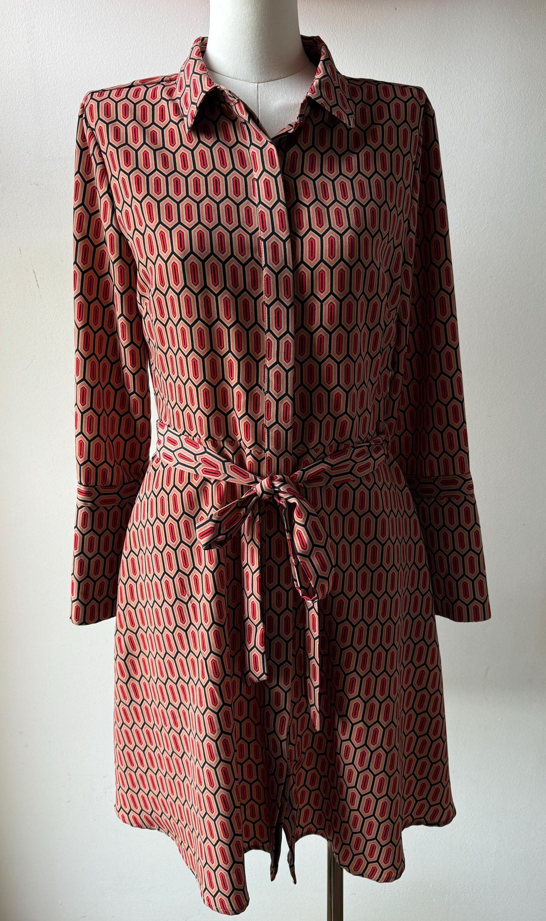 Banana Republic 70s Style Pattern Button Down Shirt Dress With Waist ...