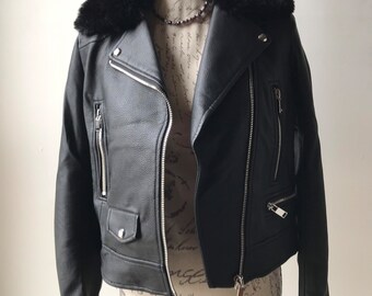 Women's Black “biker” Vegan Leather Moto Jacket With