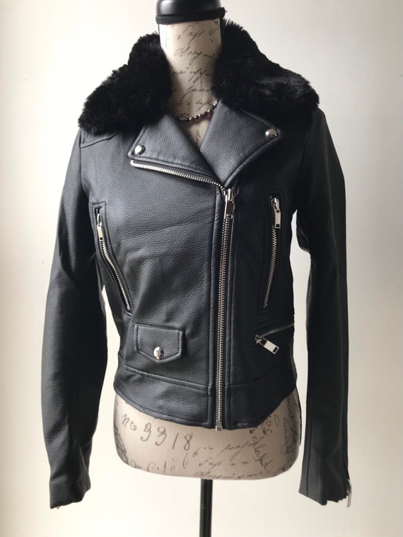 Womens Black biker Vegan Leather Moto Jacket With Removable Black Faux Fur Collar Bright Red Lining. Goth Rockstar Punk Emo - Etsy Womens Black biker Vegan Leather Moto Jacket With Removable Black Faux Fur Collar Bright Red Lining. Goth Rockstar Punk Emo - Etsy