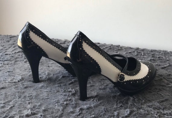 Black & White Wingtip Mary Jane High Heel Shoes L… - image 2