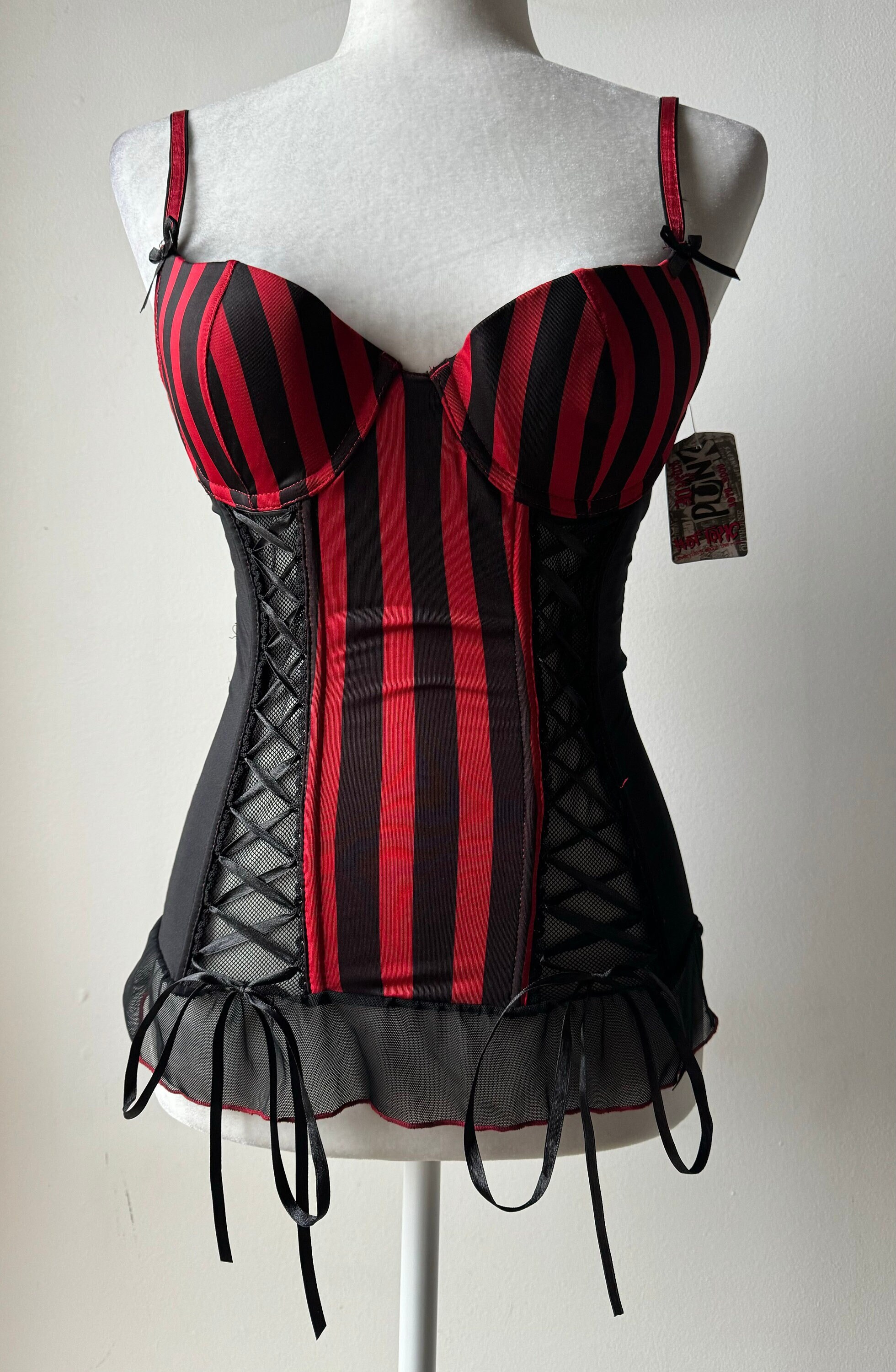 Sexy Y2K Vintage Morbid Threads Red/black Vertical Lingerie
