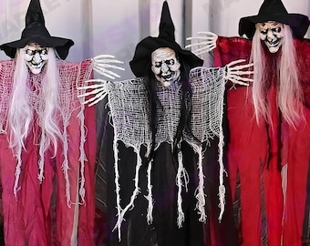 The Wicked Witches Life Size Hanging Halloween Skeletons, Outdoor & Indoor Halloween Yard Decoration Props