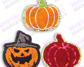 DIY Kürbis Aufnäher, Chenille Patches mit glitzernden Kanten, Halloween Patches, Aufnäher für Taschen, Kleidung & mehr!