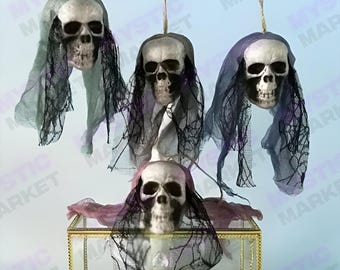 Hanging Skull Decor, Halloween Porch Gothic Home Decor Indoor & Outdoor Skeleton Head Decoration, Spooky Halloween Skeleton Prop Skull