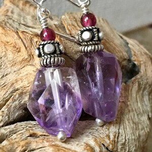 Amethyst Earrings, Chunky Amethyst Earrings, Silver Earrings, Garnet Earrings, Boho Earrings, Chunk Earrings, Faceted Amethyst, Boho Jewelry