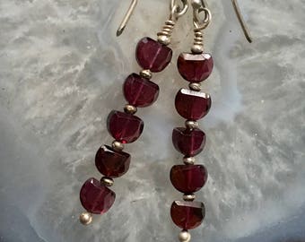 Garnet Earrings, Garnet Dangles, Red Earrings, Holiday Earrings, Boho Earrings, Boho Jewelry, Delicate Earrings, Small Earrings, Boho Style