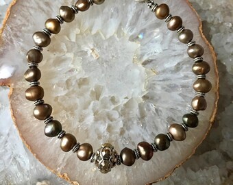 Freshwater Pearl Bracelet, Rhinestone Bracelet, Hill Tribe Silver Bracelet, Artisan Bracelet, Vintage Rhinestone,