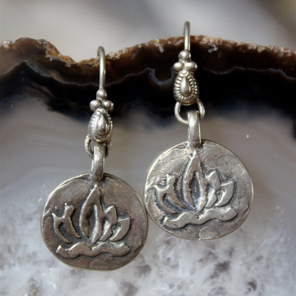 Silver Lotus Yoga Earrings