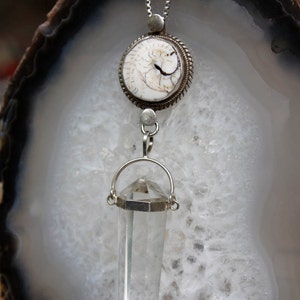 Talisman Silver Framed Naga Conch Double Terminated Quartz Crystal Talisman Necklace image 5