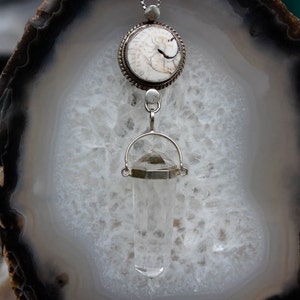 Talisman Silver Framed Naga Conch Double Terminated Quartz Crystal Talisman Necklace image 2