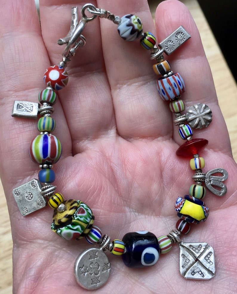 Tribal Charm Bracelet Silver Charm Bracelet African Trade | Etsy