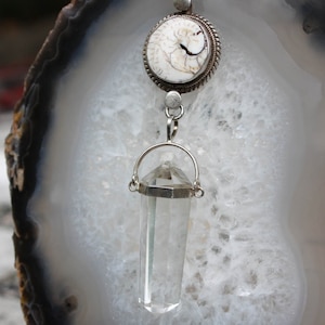 Talisman Silver Framed Naga Conch Double Terminated Quartz Crystal Talisman Necklace image 1