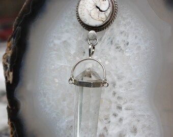 Talisman Silver Framed Naga Conch  Double Terminated Quartz Crystal Talisman Necklace