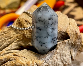 dendritic moss opal, dendritic opal necklace, boho necklace, boho jewelry, natural stone necklace, double terminated dendritic moss opal