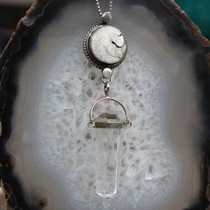 Talisman Silver Framed Naga Conch Double Terminated Quartz Crystal Talisman Necklace image 4