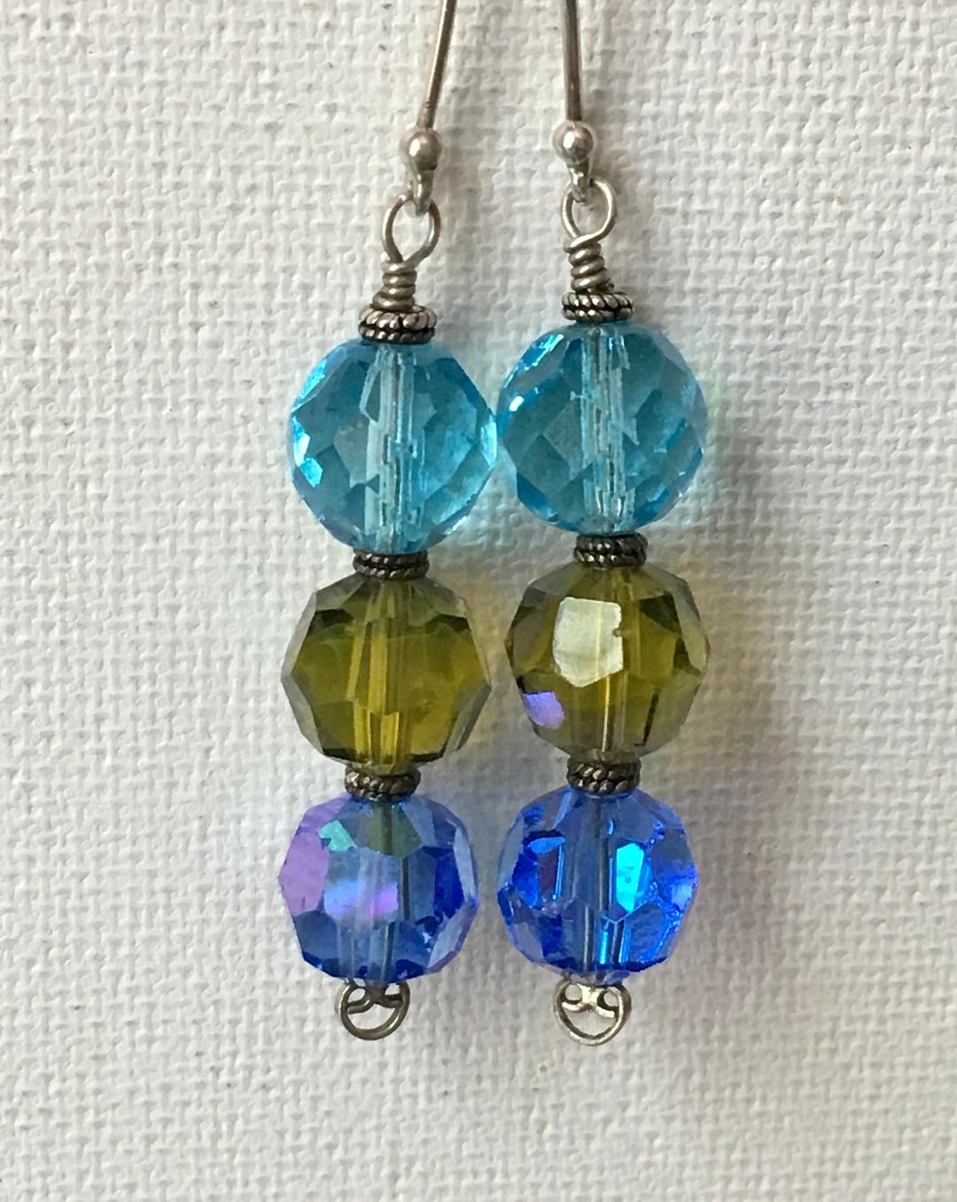 Vintage Crystal Earrings, Crystal Earrings, Blue Crystal Earrings
