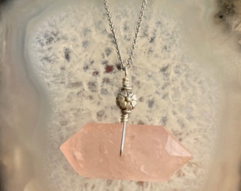 Rose Quartz Necklace, Talisman Necklace, Yoga Necklace, Yoga Jewelry, Boho Necklace, Boho Necklace, Double Terminated Rose Quartz,