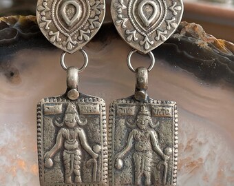 Vintage Indian Coin Silver Narad Earrings, Post Earrings, Statement Earrings, Dangle Earrings, Silver Earrings, Boho Earrings, Boho Jewelry