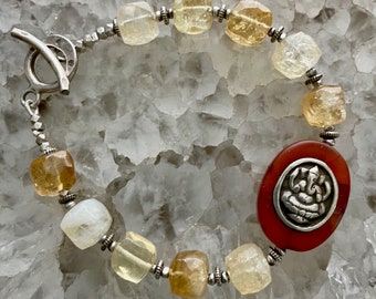 Citrine Bracelet, Ganesh Bracelet, Hill Tribe Silver Bracelet, Boho Bracelet, Boho Jewelry, Spiritual Jewelry, Carnelian Bracelet