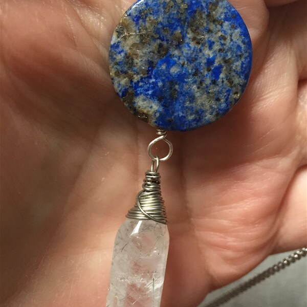 Réservé pour Carrie - Talisman, collier d’énergie cristal de Quartz, collier Lapis énergie, collier Talisman, Yoga bijoux, bijoux de l’énergie, Lapis