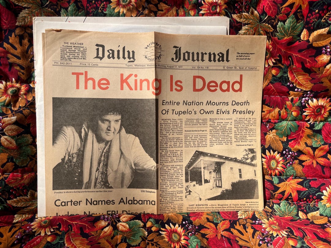 8/7/1977 Tupelo Daily Journal THE KING is DEAD Original Newspaper