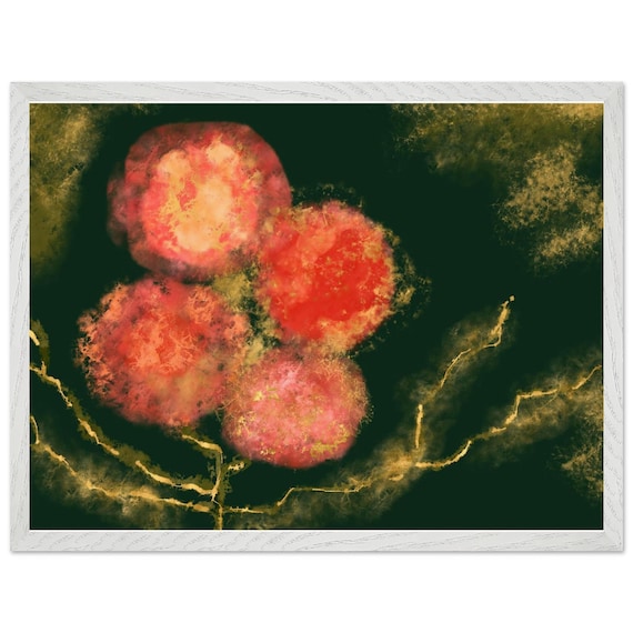 Vibrant Abstract Floral Poster - Mounted Framed Art - 20x25 cm