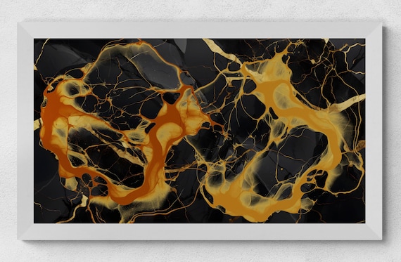 Abstract Alcohol Ink Art Metallic Gold Orange Wall Decor Painting, Modern Home Decor, Unique Artwork Gift