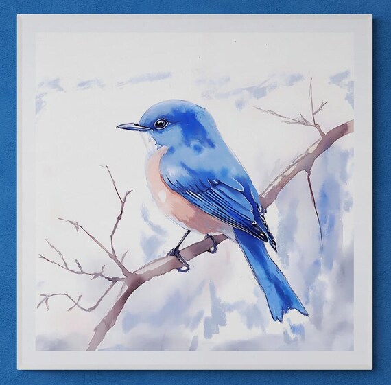 Watercolor Art Bluebird Printable Wall Art for Minimalist Home Decor, Instant Digital Download