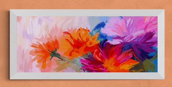 Abstract Art Painting Colorful Palette Knife Wall Art, Bright Modern Art Decor