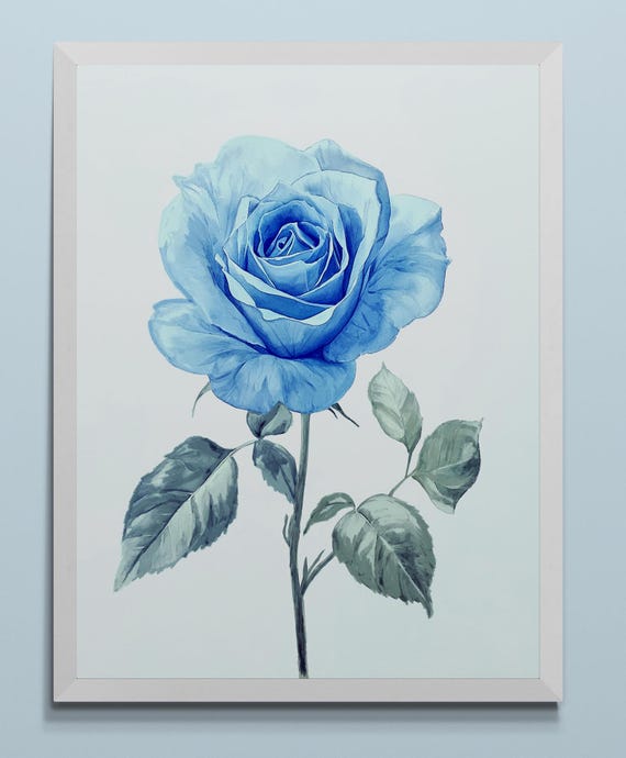 Watercolor Art Blue Rose, Art for Home Decor and Gifts