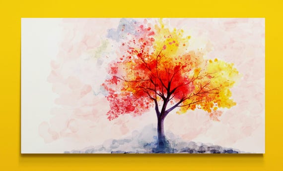 Watercolor Tree Illustration Autumn Colors, Vibrant Wall Art, Fall Decor, Nature Painting, Colorful Art Print