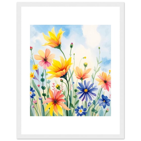 Awaken Your Space: Framed Abstract Meadow Wildflowers Poster - 27x35 cm