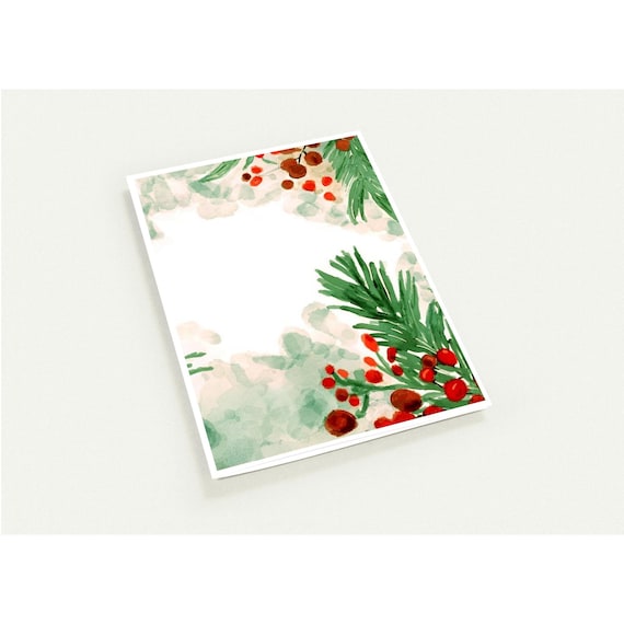 Watercolor Christmas Berries Greeting Cards - Pack of 10 - 10.5 x 14.8 cm