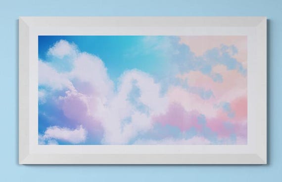 Clouds in Pastel Sky Art Print, Morning Cloud Painting, Dreamy Sky Wall Art