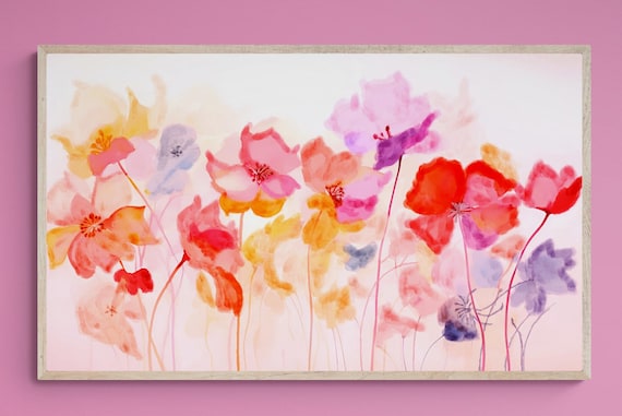 Watercolor Art Pastel Flower Poster, Multicolored Floral Art Print, Pastel Botanical Wall Art,