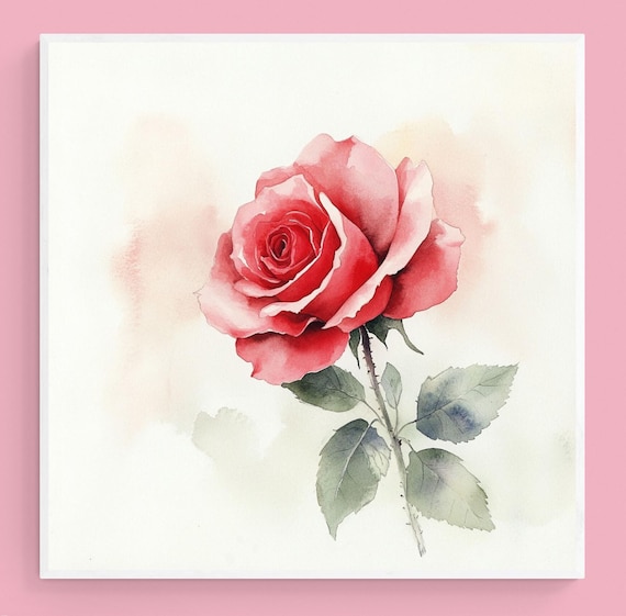 Watercolor Art Red Rose, Art for Home Decor and Gifts