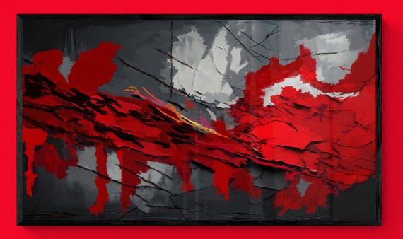 Modern Red and Black Brushstroke Art Print for Trendy Home Decor