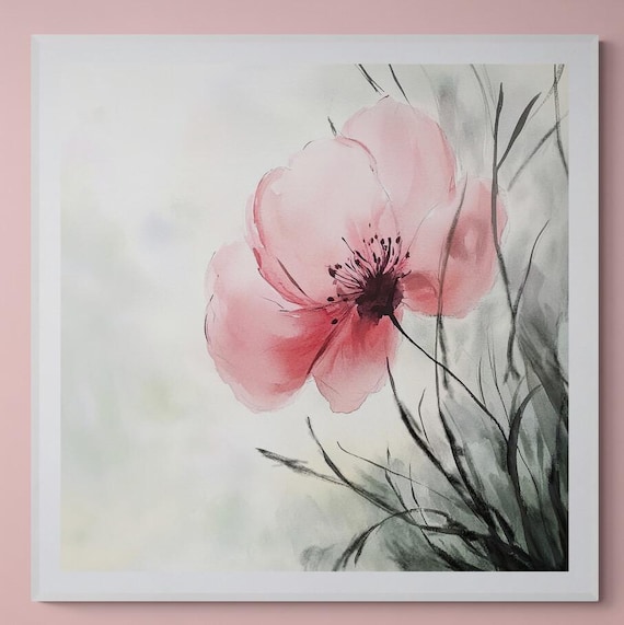 Watercolor Floral Wall Art Print, Pink Flower Decor, Botanical Art, Watercolor Flowers Decor
