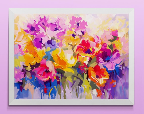 Abstract Art Painting, Bright Palette Knife Artwork, Modern Wall Art